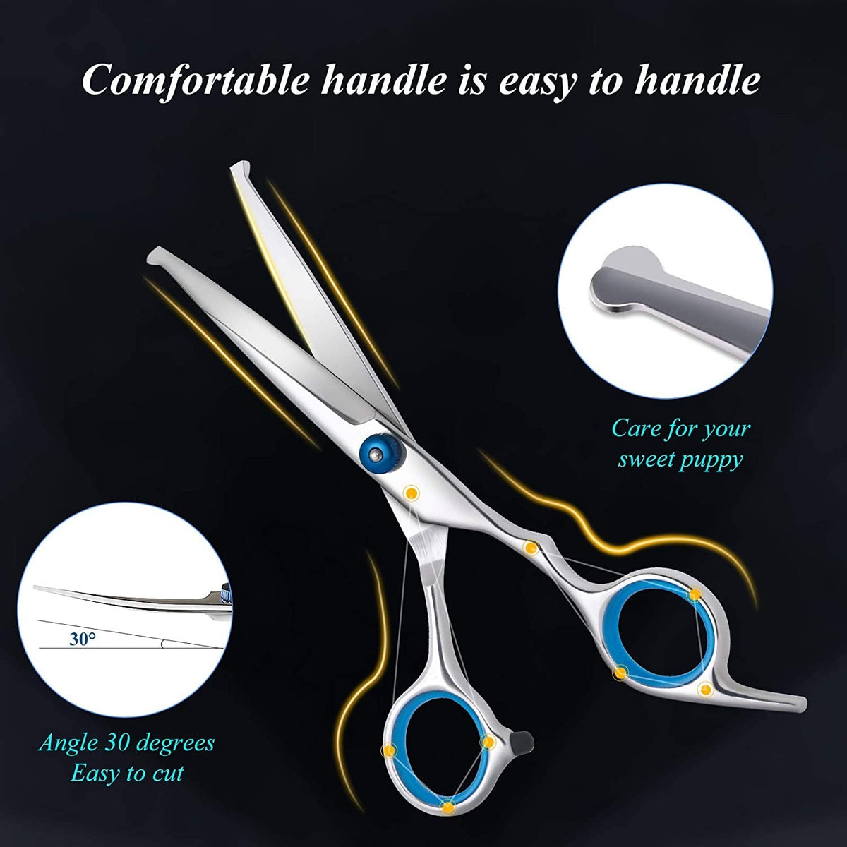 Dog Grooming Scissors, Bubuxy Pet Grooming Trimmer Kit, Dog Cat Grooming Shears Set, The kit Includes Cutting Scissors, Thinning Shear, Curved Scissors, Grooming Comb