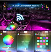 Car LED Strip Lights, 4pcs 48 LED Bluetooth App Controller Interior Lights Multi Color Music Car Strip Light Under Dash Lighting Kit with Sound Active Function for iPhone Android Smart Phone