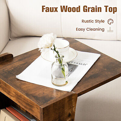 Rolling C-Shaped Sofa Side Table