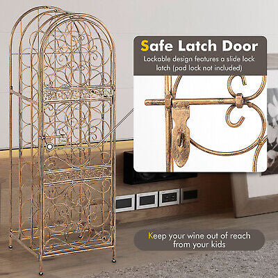 45-Bottle Arched Gold Steel Wine Rack with Latching Door