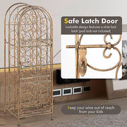 45-Bottle Arched Gold Steel Wine Rack with Latching Door