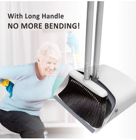 Broom and Dustpan Set, Long Handle Stand Up Store Indoor Outdoor for Home Kitchen with Broom Holder