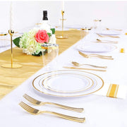 200 Pieces Disposable Dinnerware Set Include Gold Plastic Plates, Gold Plastic Silverware, Gold Plastic Cups, Linen Like Paper Napkins, Service for 25 Guests, Enjoylife (Gold)