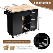 Black Drop-Leaf Rolling Kitchen Island with Cabinet