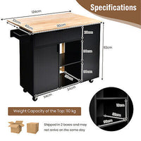 Black Drop-Leaf Rolling Kitchen Island with Cabinet