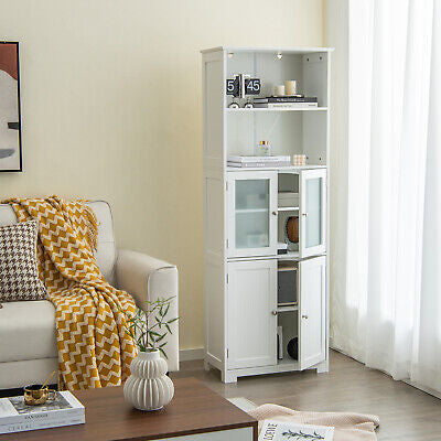 163 cm Tall Four-Door Storage Cabinet with Open Shelves
