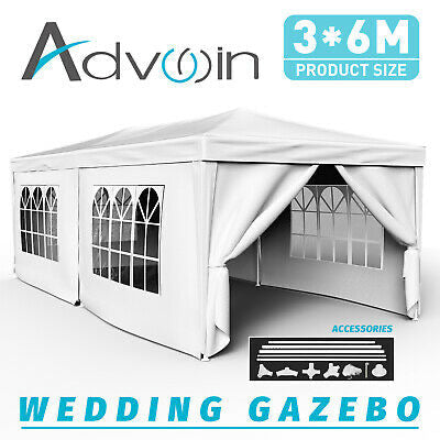 Gazebo Marquee 3x6 Camping Wedding Party Tent Canopy w/Side Wall&Windows