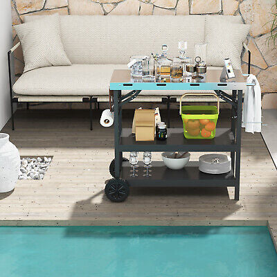 3-Tier Mobile Food-Prep Cart with Stainless-Steel Worktop