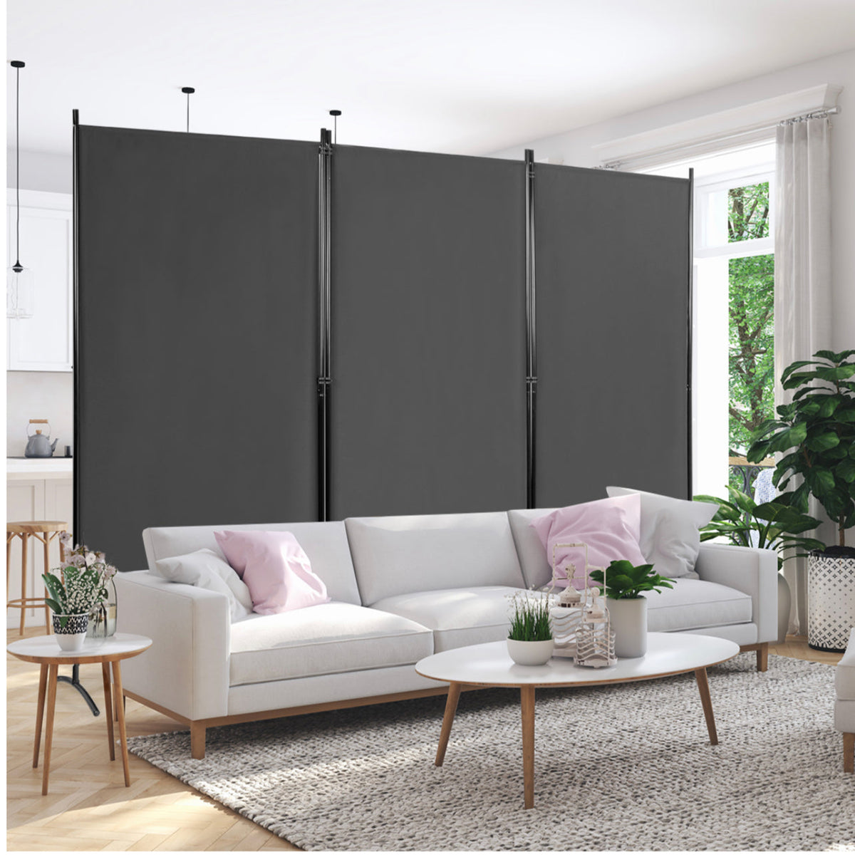3-Panel Wood & Steel Folding Privacy Screen – 4 Colours