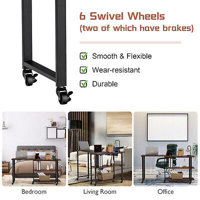 360° Rotating Mobile Sofa Side Table with Storage Shelf
