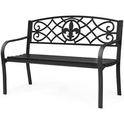 Outdoor Steel-Slat Garden Bench