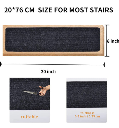 Non-Slip Carpet Stair Treads Non-Skid Safety Rug Slip Resistant Indoor Runner for Kids Elders and Pets with Reusable Adhesive, Brown, Gray, Black 8" X 30" (15 in Pack) 