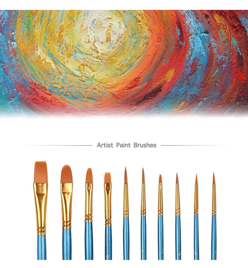 10-Piece Artist Paint Brush Set for Acrylic, Oil & Watercolour