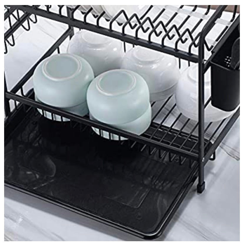 Counter Top Dish Rack Dish Storage Rack Kitchen Shelf Dish Drainer Alumimum 2-Tier Dish Holder Cup Holder