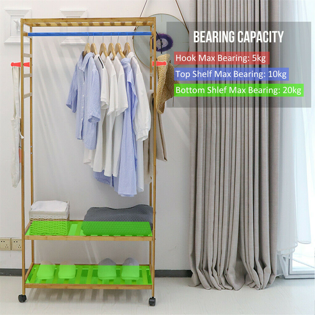 Mobile Wooden Clothes Rack with Wheels