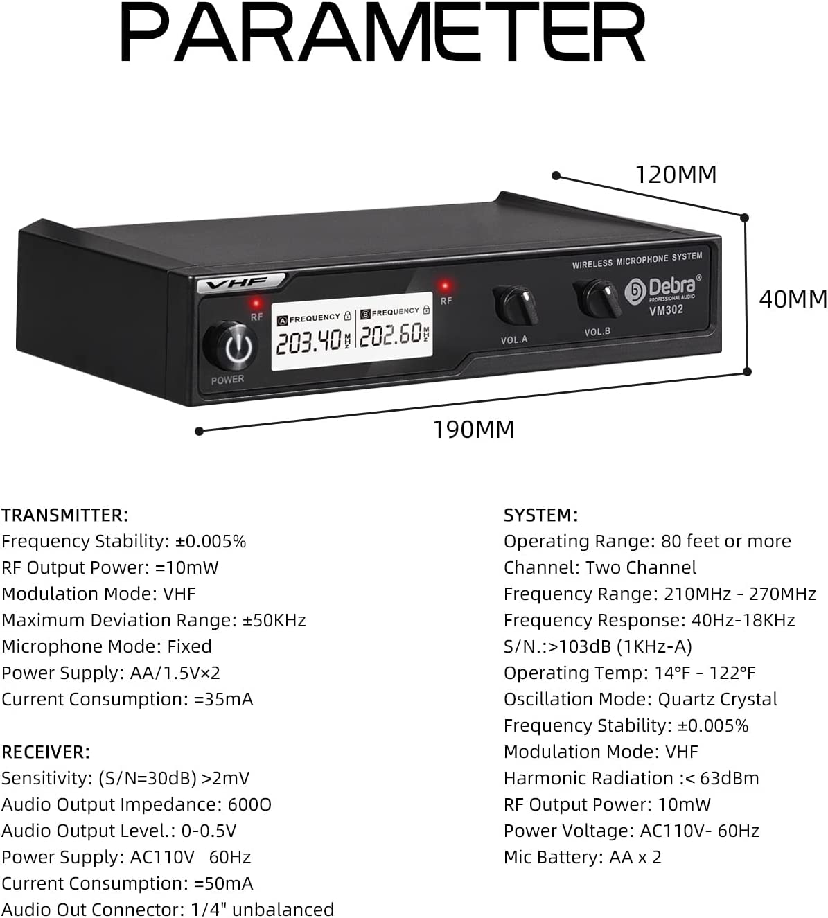 Debra VM302 Dual VHF Wireless Microphone System
