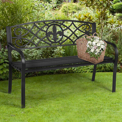 Outdoor Steel-Slat Garden Bench