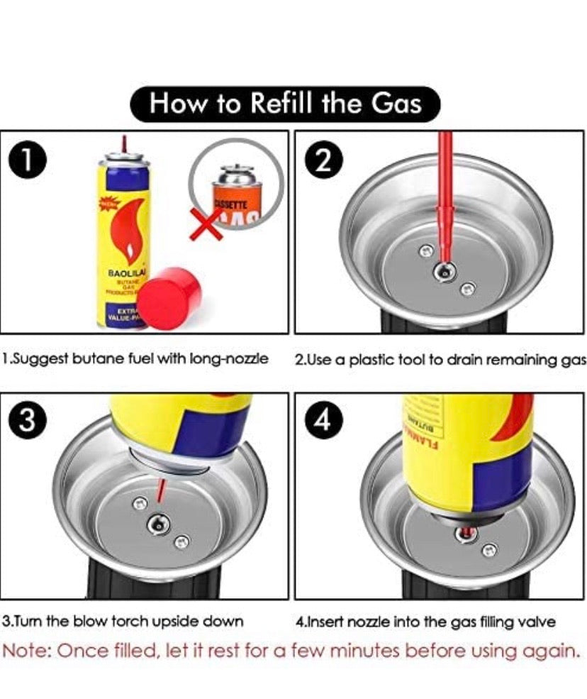 Butane Torch, SPLAKS Culinary Blow Torch Chef Cooking Torch Lighter, Butane Refillable, Flame Adjustable (MAX 2500°F) with Safety Lock for Cooking, BBQ, Baking, Brulee, Creme, DIY Soldering(Aluminium alloy)