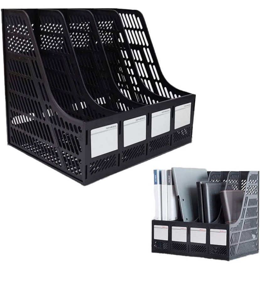4-Compartment Desktop File & Magazine Organiser – Black