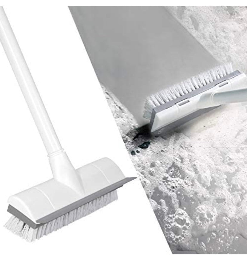 Adjustable Long-Handle Floor Scrub Brush with Scraper