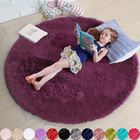 Round Rug for Bedroom, Fluffy Circle Rug 5'X5' for Kids Room,Furry Carpet for Teen Room,Shaggy Circular Rug for Nursery Room,Fuzzy Plush Rug for Dorm,Cute Room Decor for Baby