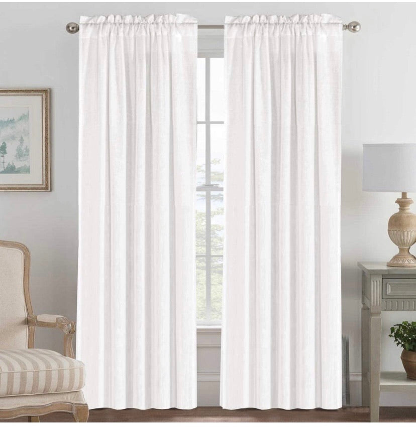 Linen Curtains Elegant Natural Linen Blended Curtains Energy Efficient Light Filtering/Rod Pocket Window Treatments Panels/Drapes for Livingroom (Set of 2,White, W132cm x D243cm)