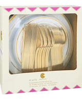 Plastic Gold Plates with Gold Plastic Silverware 60 Pcs