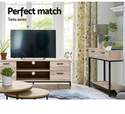 Artiss TV Unit 132cm Length Entertainment Unit Wooden TV Stand Cabinet, Oak and Black
