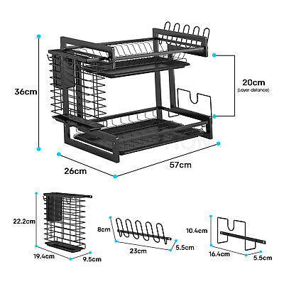3 Tier Kitchen Dish Rack Plate Cup Drying Drainer Tray Cutlery Holder Storage