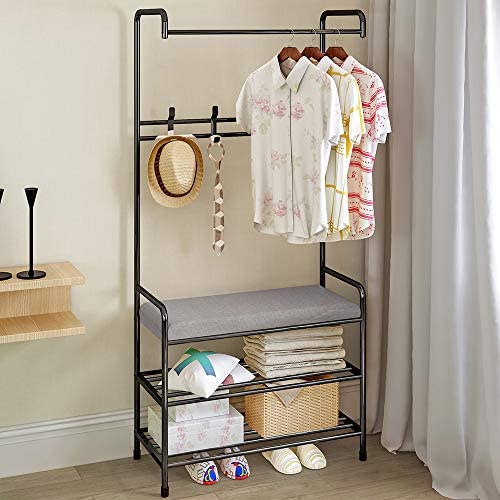 Portable Garment Rack with Shoe Storage & Side Hooks – Grey or White