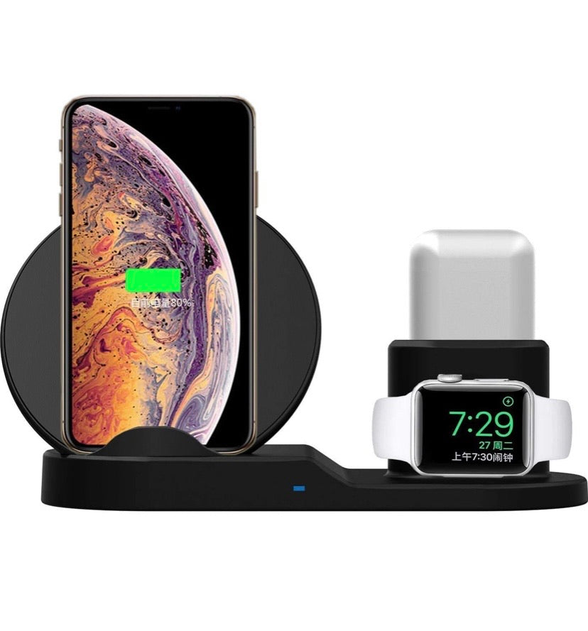 Wireless Charger, Amazer Tec 3 in 1 Charging Stand Compatible with iWatch, AirPods and iPhone 11/Xs/X Max/XR/X/8/8Plus/7/7 Plus /6S /6S Plus(Original Charger & Cables Required) (Black)