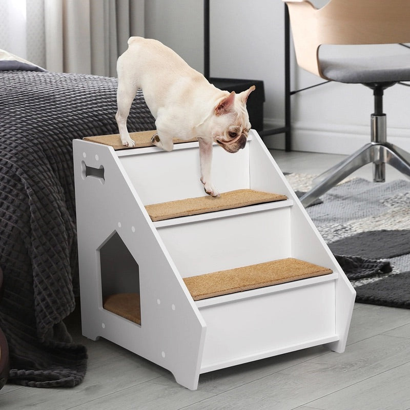 Wooden Pet Steps with Built-In Resting Cubby – 50 kg, White or Black