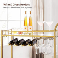 2-Tier Gold Bar Cart with Mirrored Shelves