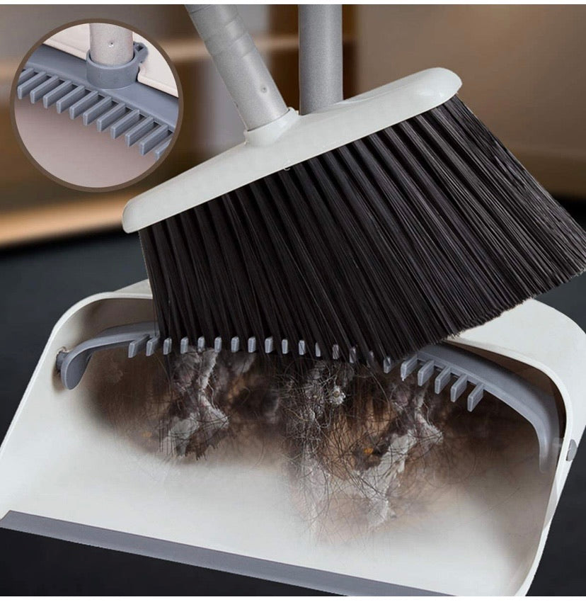 Broom and Dustpan Set, Long Handle Stand Up Store Indoor Outdoor for Home Kitchen with Broom Holder