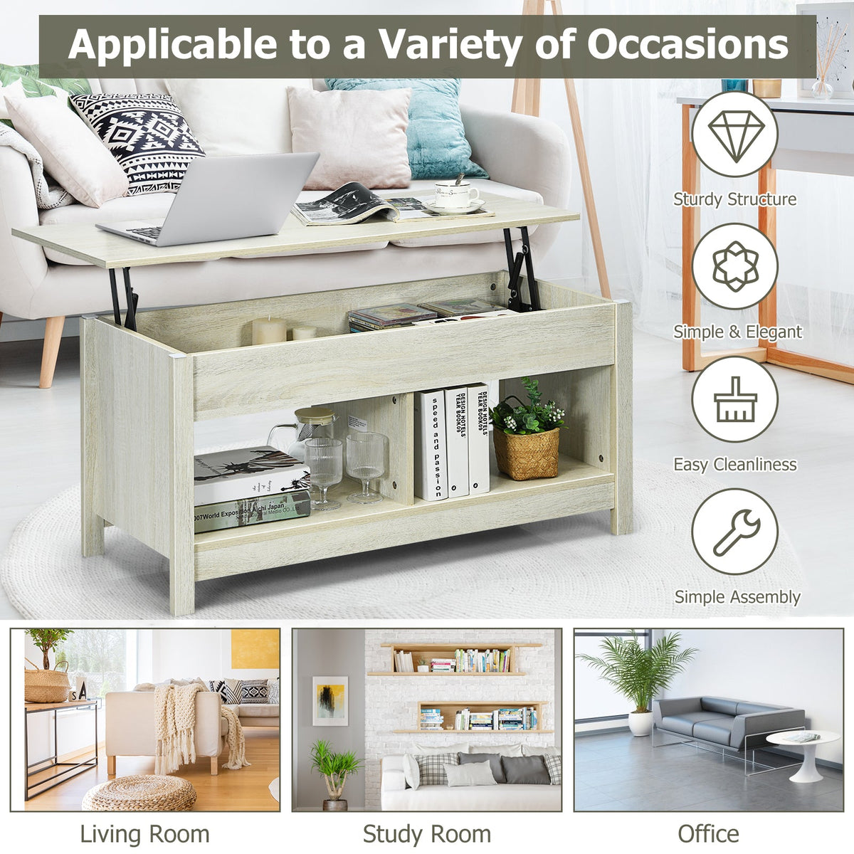 Lift-Top Coffee Table with Open & Hidden Storage