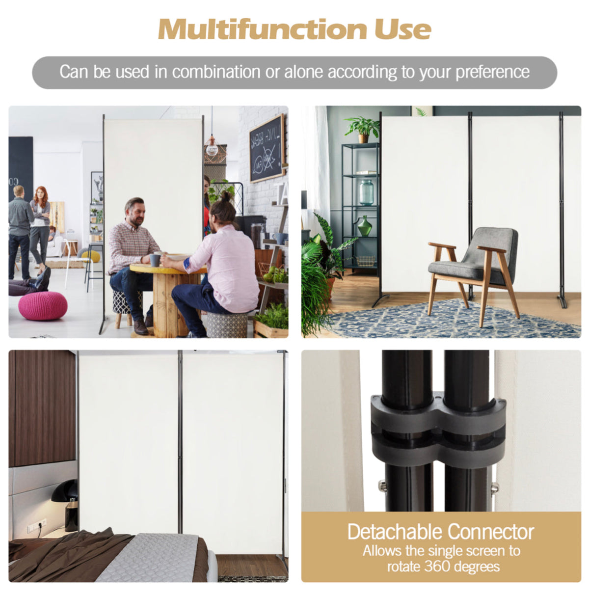 3-Panel Wood & Steel Folding Privacy Screen – 4 Colours