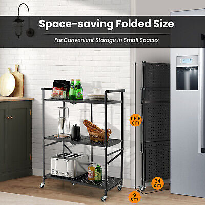 3-Tier Foldable Rolling Metal Storage Cart