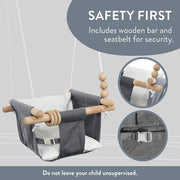 Monkey & Mouse Secure Canvas and Wooden Hanging Swing Seat Chair with a Baby, Infant, Toddler, Kids Toys - Indoor and Outdoor Hammock, for Tree Swings or Backyard Outside Swing Set Use for Infants