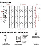 304 LED Curtain String Lights, 9.8 x 9.8 ft, 8 Modes Plug in Fairy String Light with Remote Control, Christmas, Backdrop for Indoor Outdoor Bedroom Window Wedding Party Decoration, Blue.