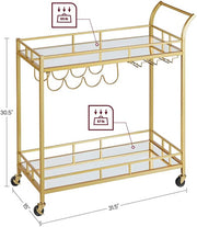2-Tier Gold Bar Cart with Mirrored Shelves