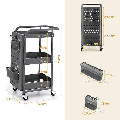 3-Tier Pegboard Rolling Storage Cart