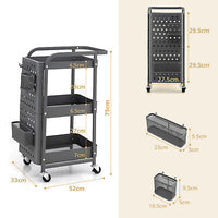 3-Tier Pegboard Rolling Storage Cart