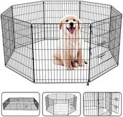 42" Pet Playpen Dog Dence Exercise Pen, 8 Panel Pet Dog Playpen Puppy Enclosure Fence Play Pen, Indoor/Outdoor Foldable Metal Fitness Pen (Black, 107x61cm x8)