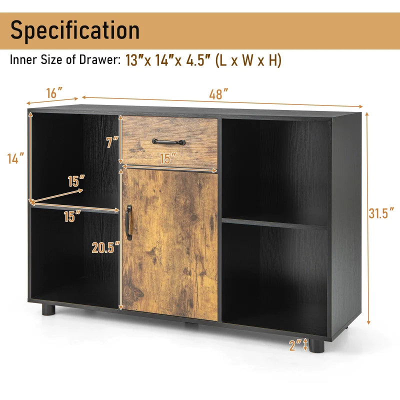 Industrial Sideboard with 4 Open Cubbies