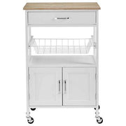 White Rolling Kitchen Storage Trolley with Drawer & Basket