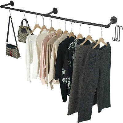 Industrial Iron Pipe Wall-Mounted Garment Rail