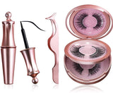 Magnetic Eyeliners and Eyelashes kit, 2 Pairs Natural and Reusable Eyelashes with a Tweezer and Fashion Mirror Kit, Your Fast Eye-Makeup Helper
