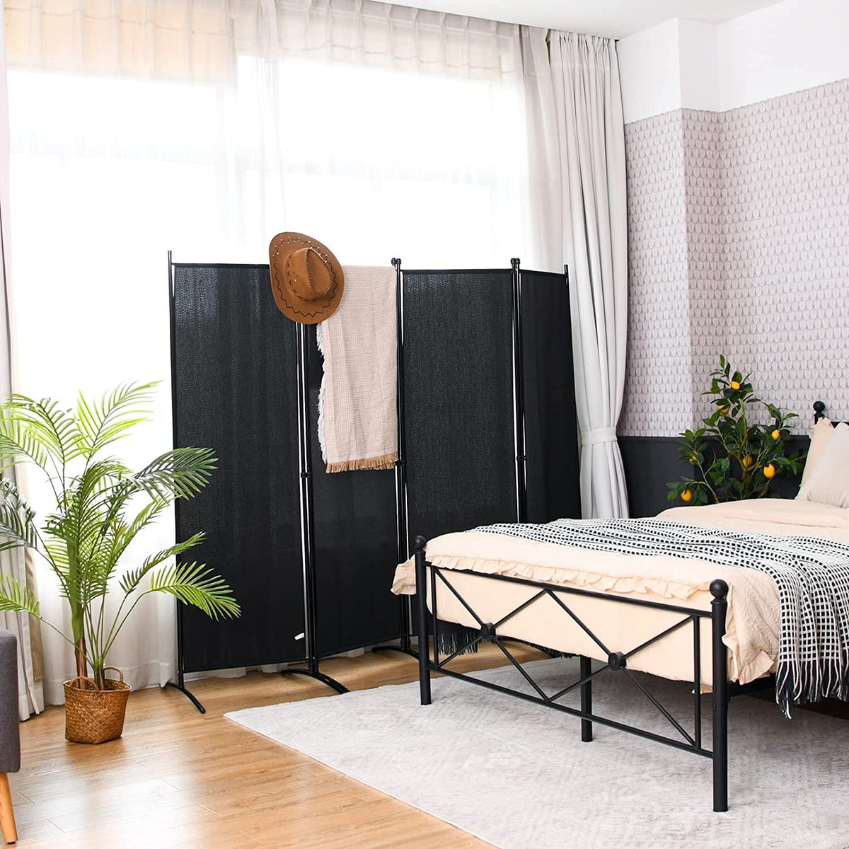 221 × 172 cm 4-Panel Fabric Room Divider – 3 Colours