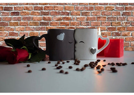 Coffee Mugs/Kissing Mugs Bridal Pair Gift Set for Weddings/Birthday/Anniversary with Gift Box (Grey)