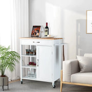 White Rolling Kitchen Island with Rubberwood Top
